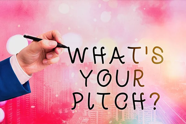 Konzeptionelle Handschrift mit der Frage What Is Your Pitch. Geschäftstexte, die nach der Eigenschaft von Klang oder Musikton fragen. — Stockfoto