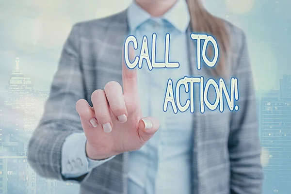 El yazısı metin yazma Call To Action. Kavram anlamı exhortation problem ile amaç ulaşmak için bir şeyler yapmak. — Stok fotoğraf