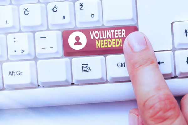 Εννοιολογική γραφή χεριών που δείχνει ότι χρειάζονται εθελοντές. Business photo showcasing χρειάζονται εργασία για την οργάνωση χωρίς να πληρώνονται. — Φωτογραφία Αρχείου