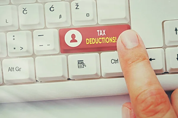 Vergi indirimlerini gösteren kavramsal el yazısı. Harcamalardan vergilendirilebilen iş fotoğraflarında azalma geliri. — Stok fotoğraf