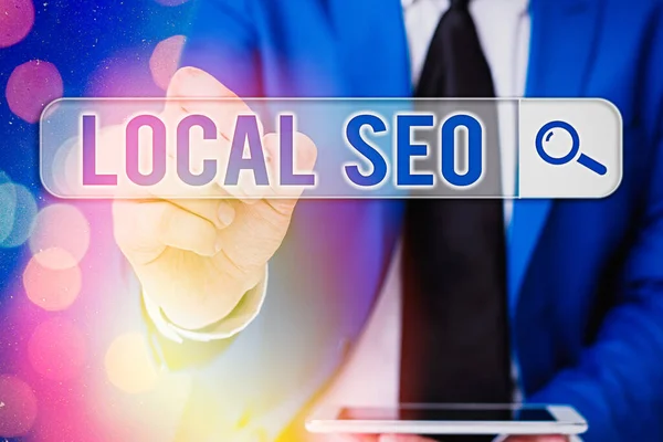 Word writing text Local Seo. Business concept for helps businesses promote products and services to local customers. — Stock Photo, Image