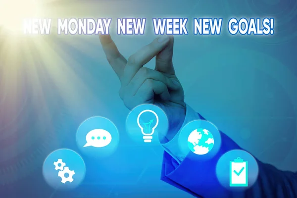 Palavra escrita texto Nova segunda-feira Nova Semana Novos Objetivos. Conceito de negócio para o fim de semana de despedida . — Fotografia de Stock