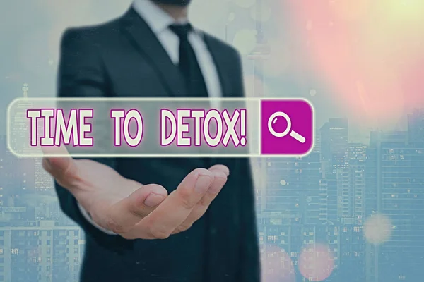 Escrita de mão conceitual mostrando Time To Detox. Texto de foto de negócios quando você purifica seu corpo de toxinas ou para de consumir drogas . — Fotografia de Stock
