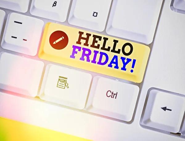 Kézírás szövegírás Hello Friday. A koncepció azt jelenti, hogy ezt azért mondod, mert kívánsz és remélsz még egy szép hetet.. — Stock Fotó