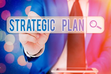 Kelime yazma Stratejik Planı. İstenilen geleceği öngören sistematik bir süreç için iş kavramı.