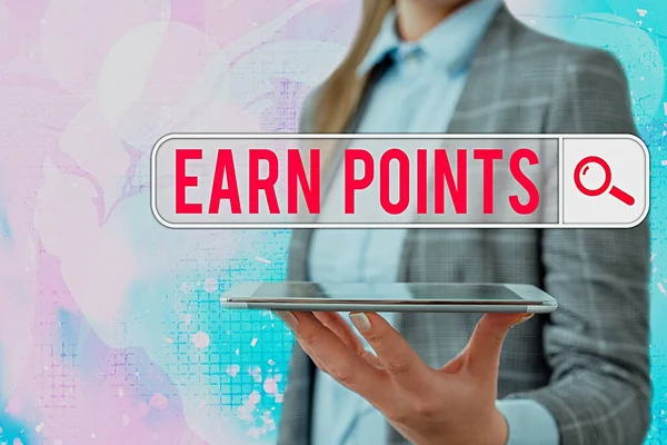 Conceptual hand writing showing Earn Points. Business photo showcasing getting praise or approval for something you have done.