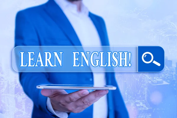 Signo de texto que muestra Aprender inglés. Ganancia conceptual de la foto adquiere conocimiento en nuevo idioma por estudio . —  Fotos de Stock