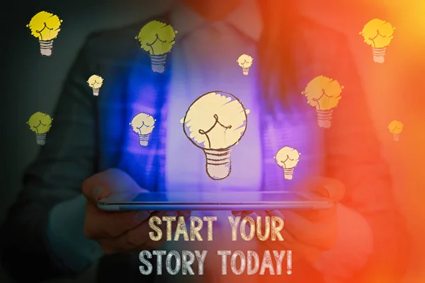Writing note showing Start Your Story Today. Business photo showcasing work hard on yourself and begin from this moment.