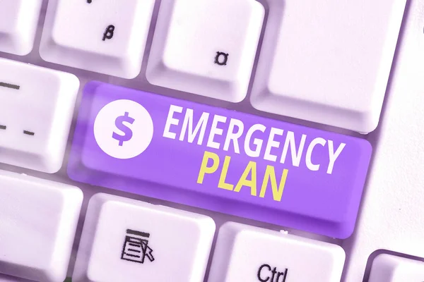 Sinal de texto mostrando Plano de Emergência. Ações fotográficas conceituais desenvolvidas para mitigar danos de eventos potenciais . — Fotografia de Stock