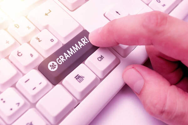 Conceptual hand writing showing Grammar. Business photo showcasing whole system structure language syntax and morphology.