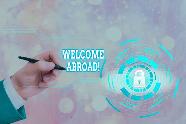 Writing note showing Welcome Abroad. Business photo showcasing something that you say when someone gets on ship. — 스톡 사진