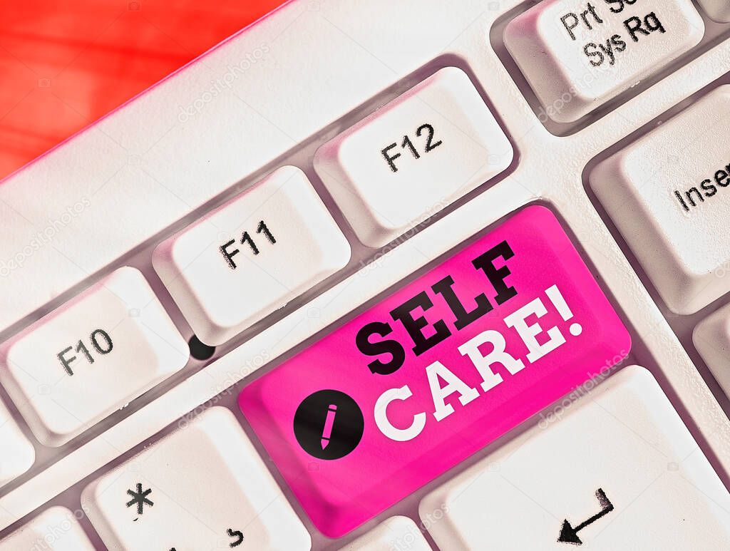 Text sign showing Self Care. Conceptual photo practice of taking action preserve or improve ones own health.