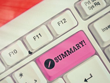 Özeti gösteren metin işareti. Kavramsal fotoğraf kısa ifade veya bir şey konunun ana noktalarının hesabı.