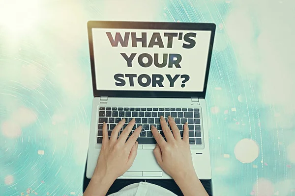 Conceptueel handschrift dat laat zien wat jouw verhaalvraag is. Zakelijke foto presentatie manier van vragen demonstreren over het verleden gebeurtenissen. — Stockfoto