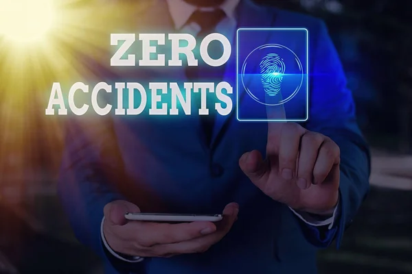 Escrita de mão conceitual mostrando zero acidentes. Foto de negócios mostrando estratégia importante para a prevenção de acidentes de trabalho . — Fotografia de Stock