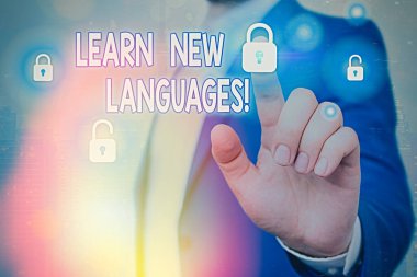 Yeni Diller I Öğrenin'i gösteren metin işareti. Kavramsal fotoğraf yabancı lang iletişim yeteneği geliştirme.