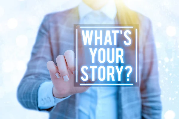 Manuscrito texto escrito What Is Your Storyquestion. Conceito significado maneira de perguntar demonstrando sobre eventos da vida passada . — Fotografia de Stock