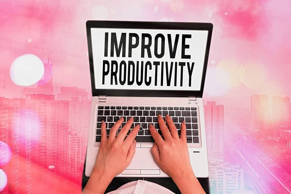 Text tecken som visar Förbättra produktiviteten. Konceptfoto för att öka maskinens och processens effektivitet. — Stockfoto