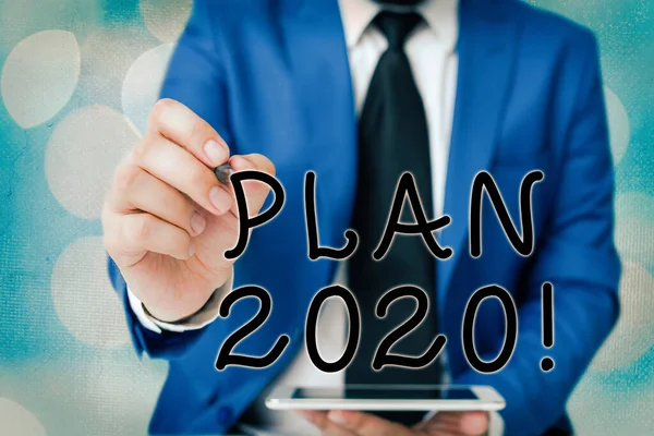 Tekst pisanie programu Word plan 2020. Koncepcja biznesowa dla szczegółowego wniosku o wykonanie lub osiągnięcie czegoś w przyszłym roku. — Zdjęcie stockowe