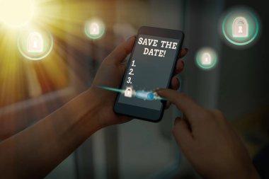 Tarihi Kaydet'i gösteren not yazma. İş fotoğrafı vitrin organize etkinlikleri iyi gün özel etkinlik organizatörleri yapmak.