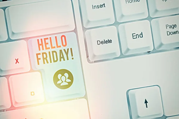 Conceptual hand writing showing Hello Friday. Business photo showcasing you say this for wishing and hoping another good lovely week. — Stock Photo, Image