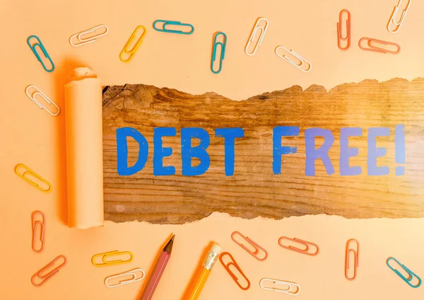 Conceptual hand writing showing Debt Free. Business photo text does not owning any money to any individual or companies.