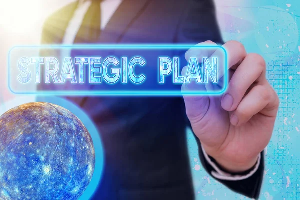 Word writing text Strategic Plan. Business concept for a systematic process of envisioning a desired future Elements of this image furnished by NASA. — Stock Photo, Image