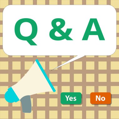 Soru-Cevap 'ı gösteren bir not yazıyorum. İş fotoğraflarında, birinin sorulara Konuşma Baloncuğu Megafonu ile Yeşil ve Kırmızı Tuşu ile cevap verdiği bir zaman veya zaman aralığı gösteriliyor.