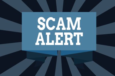 SMS işareti Scam Alarmını gösteriyor. Düzenbazlık ya da dolandırıcılık hakkında birini uyaran kavramsal fotoğraf herhangi alışılmadık bir kurdele kuşağı katlanmış ve katlanmış Dekoratif Sancak Şeridi.