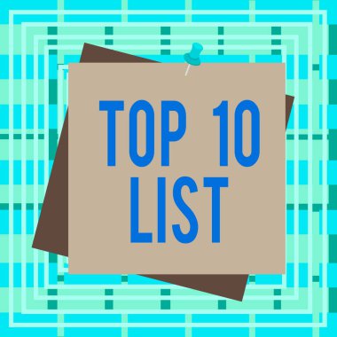 İlk 10 Listeyi gösteren metin işareti. Kavramsal fotoğraf belirli bir listedeki en önemli ya da en başarılı on öge Hatırlatma renk arkaplan küçük resim tack tack tack not iliştirilmiş ofis iğnesi kare.