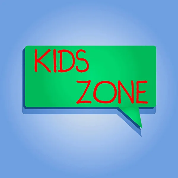 Schreiben Notiz zeigt Kids Zone. Business-Foto, das einen Bereich oder eine Region zeigt, die so gestaltet ist, dass Kinder spielen und die rechteckige Form genießen können. — Stockfoto