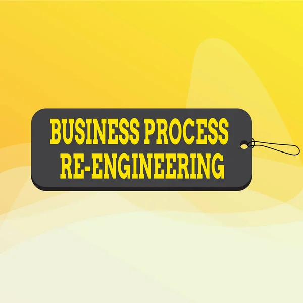 Γραπτό σημείωμα που δείχνει Business Process Re Engineering. Επαγγελματική φωτογραφία που δείχνει την ανάλυση και το σχεδιασμό των ροών εργασίας Ετικέτα σήμα ορθογώνιο σχήμα κενό διάστημα string πολύχρωμο φόντο. — Φωτογραφία Αρχείου