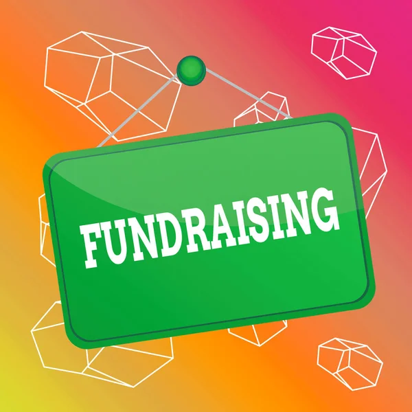 글쓰기 Fundraising.. 특정 한 목적을 위해 수집하거나 돈을 생산하는 비즈니스 개념 컬러 메모빈 보드빈 공백을 상기 백지 사각형을 첨부. — 스톡 사진