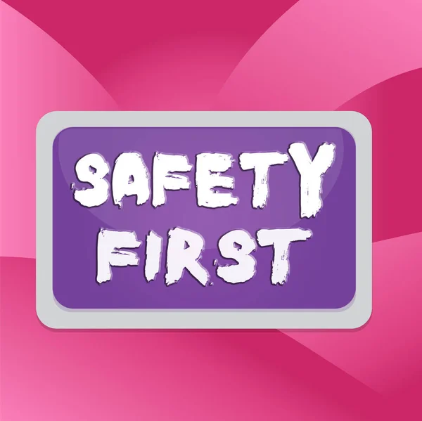 Handwriting text Safety First. Concept meaning used to say that the most important thing is to be safe Board rectangle white frame empty blank space fixed color surface plank.