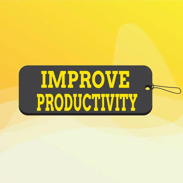 Skriftlig anteckning som visar Förbättra produktiviteten. Business photo showcasing för att öka maskin- och processeffektivitet Etikett bricka rektangel formad tomt utrymme sträng färgglada bakgrund. — Stockfoto