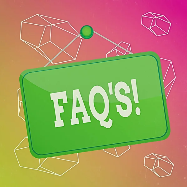 Word writing text Faq. Geschäftskonzept für eine Liste von Fragen und Antworten zu einem bestimmten Thema Farbige Memo-Erinnerung leere Tafel Leerraum befestigen Hintergrundrechteck. — Stockfoto