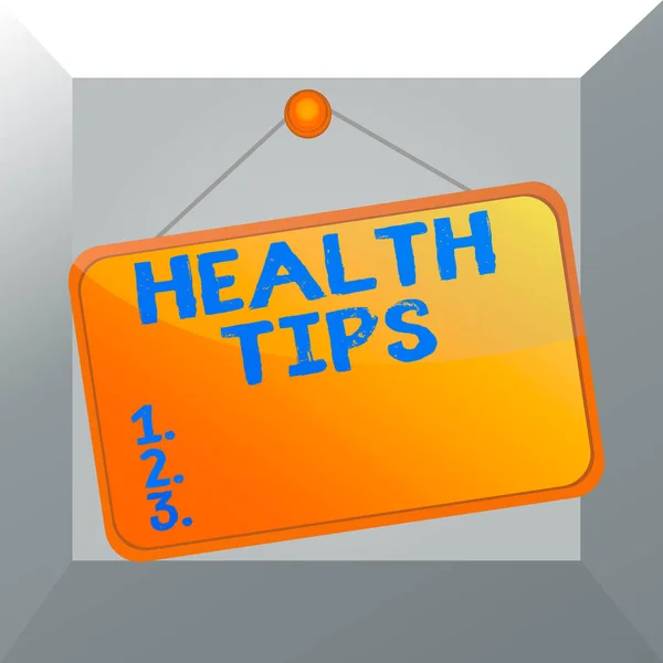 Εννοιολογική γραφή χεριών που δείχνει Συμβουλές Υγείας. Επαγγελματική φωτογραφία που παρουσιάζει συμβουλές ή πληροφορίες που δίνονται για να είναι χρήσιμη στην υγιή υπενθύμιση Memo άδειο πίνακα επισυνάπτεται ορθογώνιο φόντο. — Φωτογραφία Αρχείου