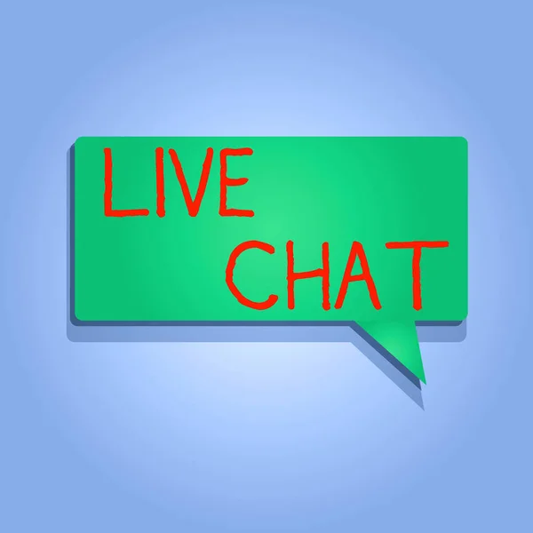 Writing note showing Live Chat. Business photo showcasing talking with friend or someone through internet and PC phone Rectangular shape Solid color Halftone Blank Speech Bubble with Shadow.