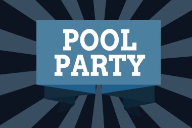 Havuz partisini gösteren bir mesaj. Yüzme havuzunda faaliyet gösteren kurdele kuşağı katlanmış ve kıvrımlı Dekoratif Sancak Şeridi kıvrımlı.