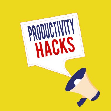 Verimlilik Hackerlarını gösteren metin işareti. Kavramsal fotoğraf hileleri, Megafon ve Boş Sınır Meydanı Konuşma Baloncuğu Duyurusu ile aynı zamanda daha çok iş yapabileceğiniz..