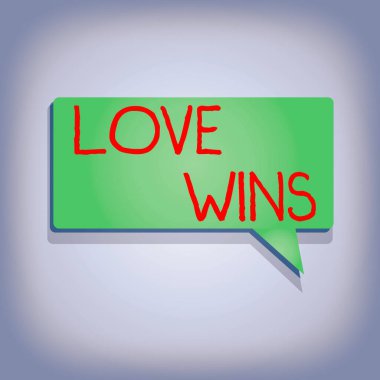 Love Wins 'i gösteren bir not yazıyorum. Evlilik eşitliğinin zaferini kutlamak ya da anmak için kullanılan iş fotoğrafı sergisi Dikdörtgen şekilli Katı renk Yarı Tonlu Gölgeli Boş Konuşma Baloncuğu.