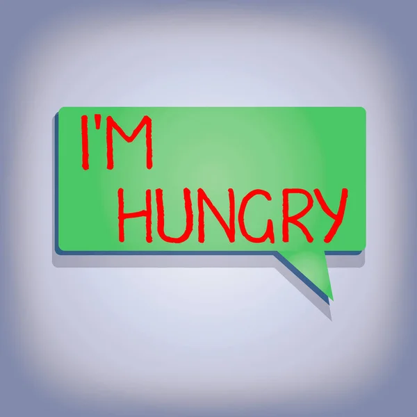 Writing note showing I M Hungry. Business photo showcasing having a strong wish or desire for something to put on stomach Rectangular shape Solid color Halftone Blank Speech Bubble with Shadow. — Stock Photo, Image