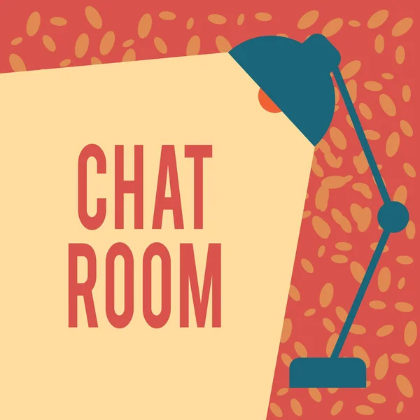 Nota di scrittura che mostra Chat Room. Area di esposizione foto aziendali su Internet o rete di computer in cui gli utenti comunicano Lampadario tavolo regolabile con fascio di luce Ray spazio per testo . — Foto Stock