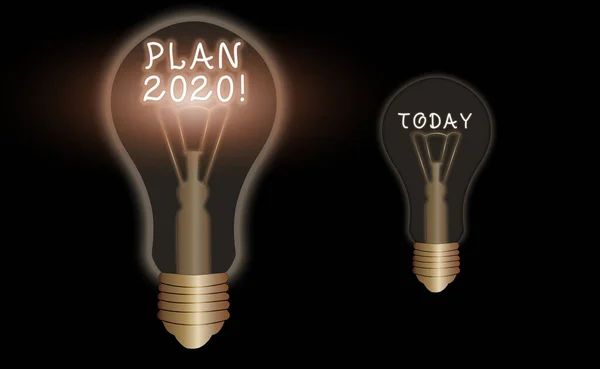显示 2020 年计划的文本符号。概念照片详细提案做明年的事情. — 图库照片