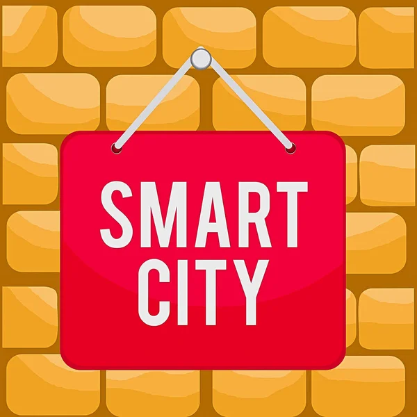 Tekst pisma Smart City. Koncepcja oznacza obszar miejski, który wykorzystuje inny elektroniczny Internet rzeczy Kolorowe przypomnienie notatki pusty tablica puste miejsce dołączyć prostokąt tła. — Zdjęcie stockowe