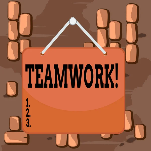 Word writing text Teamwork. Business concept for combined action of group especially when effective and efficient Colored memo reminder empty board blank space attach background rectangle. — Stock Photo, Image