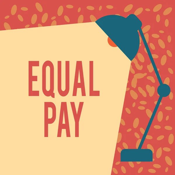 Writing note showing Equal Pay. Business photo showcasing Rights that individuals in the same workplace be given equal pay Table Pendant Lampshade Adjustable with Light Beam Ray space for Text.