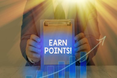 Puan Kazan'ı gösteren metin işareti. Kavramsal fotoğraf toplama puanları amacıyla büyük ödül kazanmak için hak.