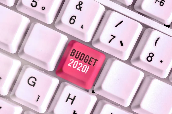 Writing note showing Budget 2020. Business photo showcasing estimate of income and expenditure for current year. — Stock Photo, Image