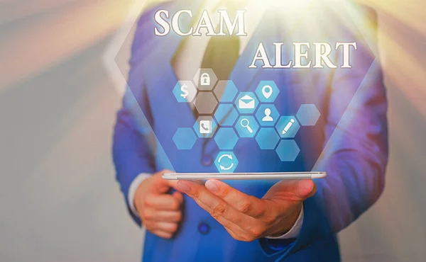 Handwriting text writing Scam Alert. Concept meaning warning someone about scheme or fraud notice any unusual. — Stock Photo, Image